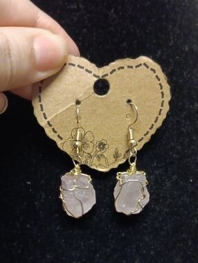 Handcrafted Rose Quartz Wire-Wrapped Earrings